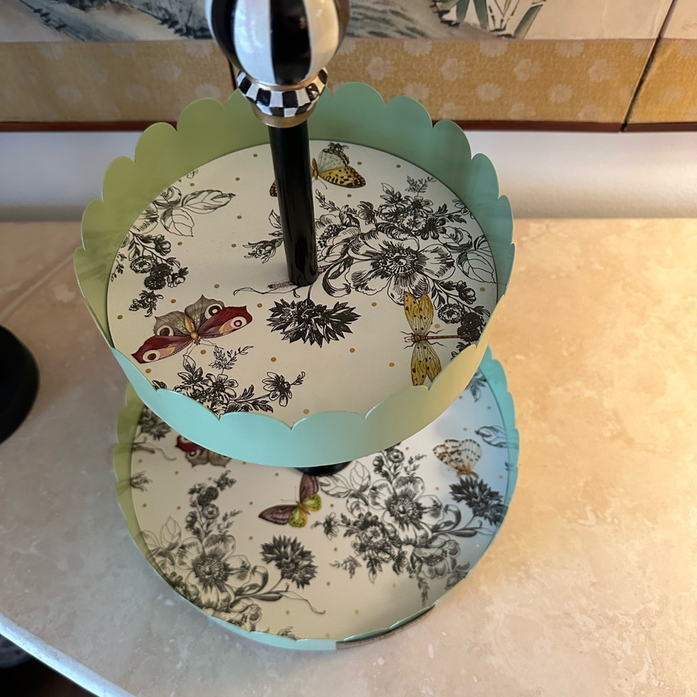 Mackenzie Childs Butterfly Toile Two-Tiered Scalloped Kitchen Stand - Picture 4 of 5